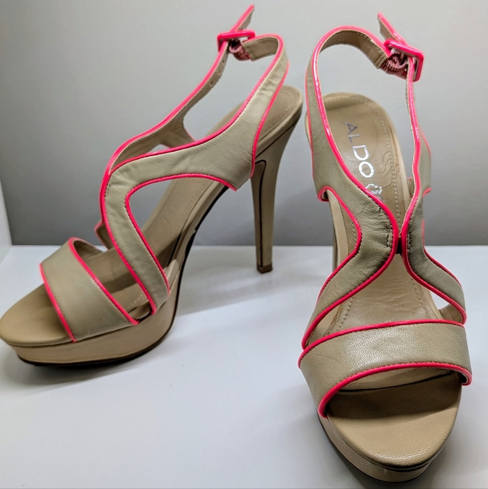 Aldo Platform Stilettos 37 Beige & Neon Pink